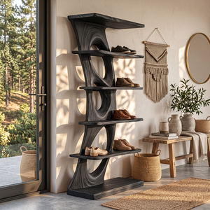 Shoe Cabinet Solid Wood Tall Open Shoe Storage Rack for Entryway Bedroom and Closet (Copy)