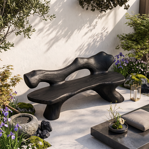 Solid Wood Garden Bench with Sculptural Organic Backrest