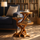 Root Form Three Level Wood Accent Table with Sculptural Branch Base