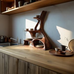 Organic Sculptural Solid Wood Display Shelf Stand