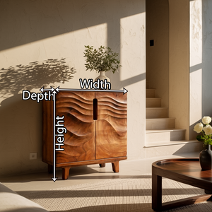 Hand-Carved Solid Wood Cabinet with Wave Front Design