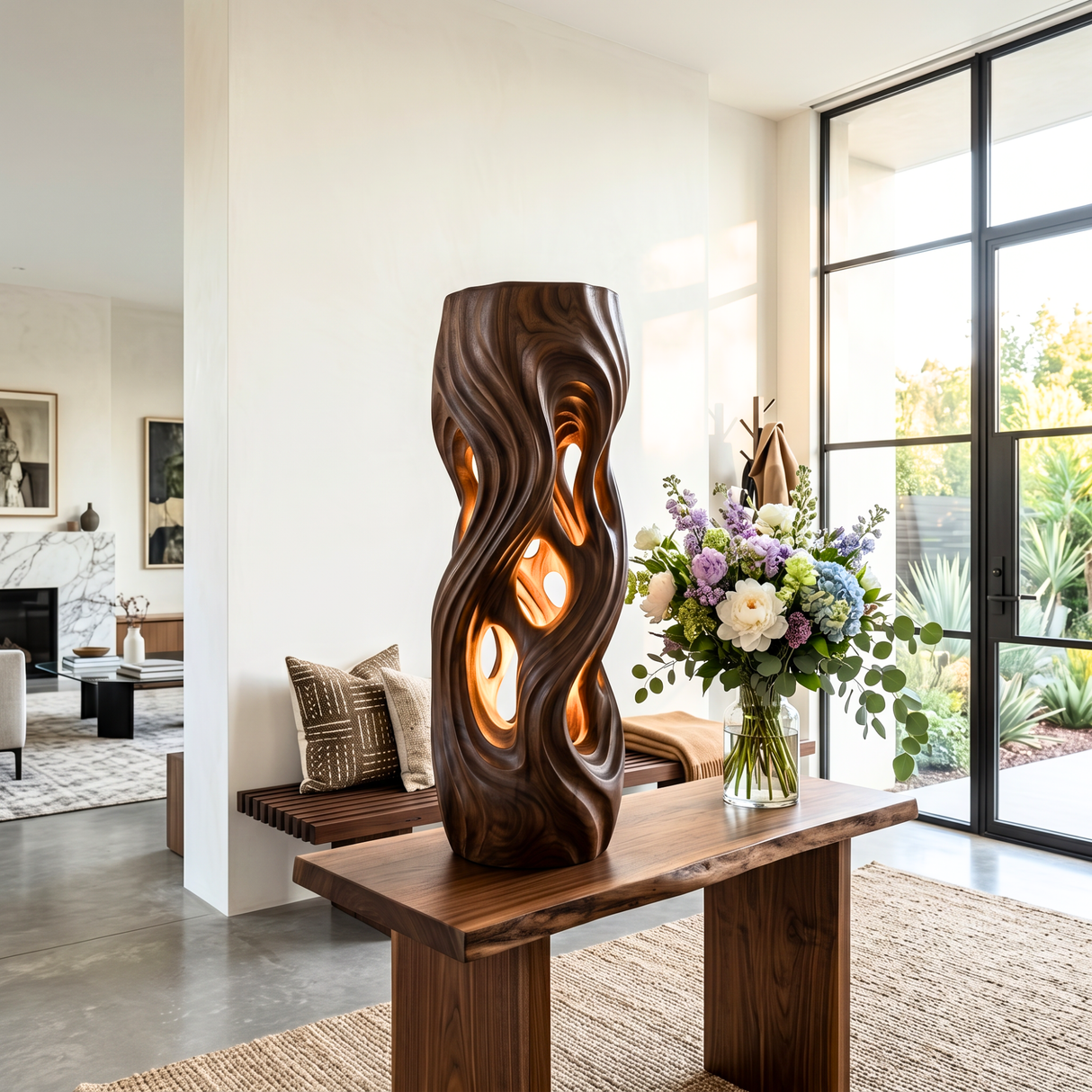 Wavescape Wood Table Lamp with Organic Cutouts