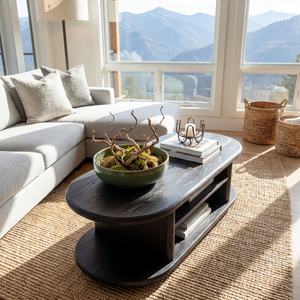 Modern Wood Coffee Table with Open Shelf Storage
