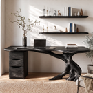 Live Edge Solid Wood Desk with Sculptural Tree Base and Three Drawer Storage