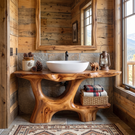 Bathroom Vanity Solid Wood with Open Arch Base and Side Shelf