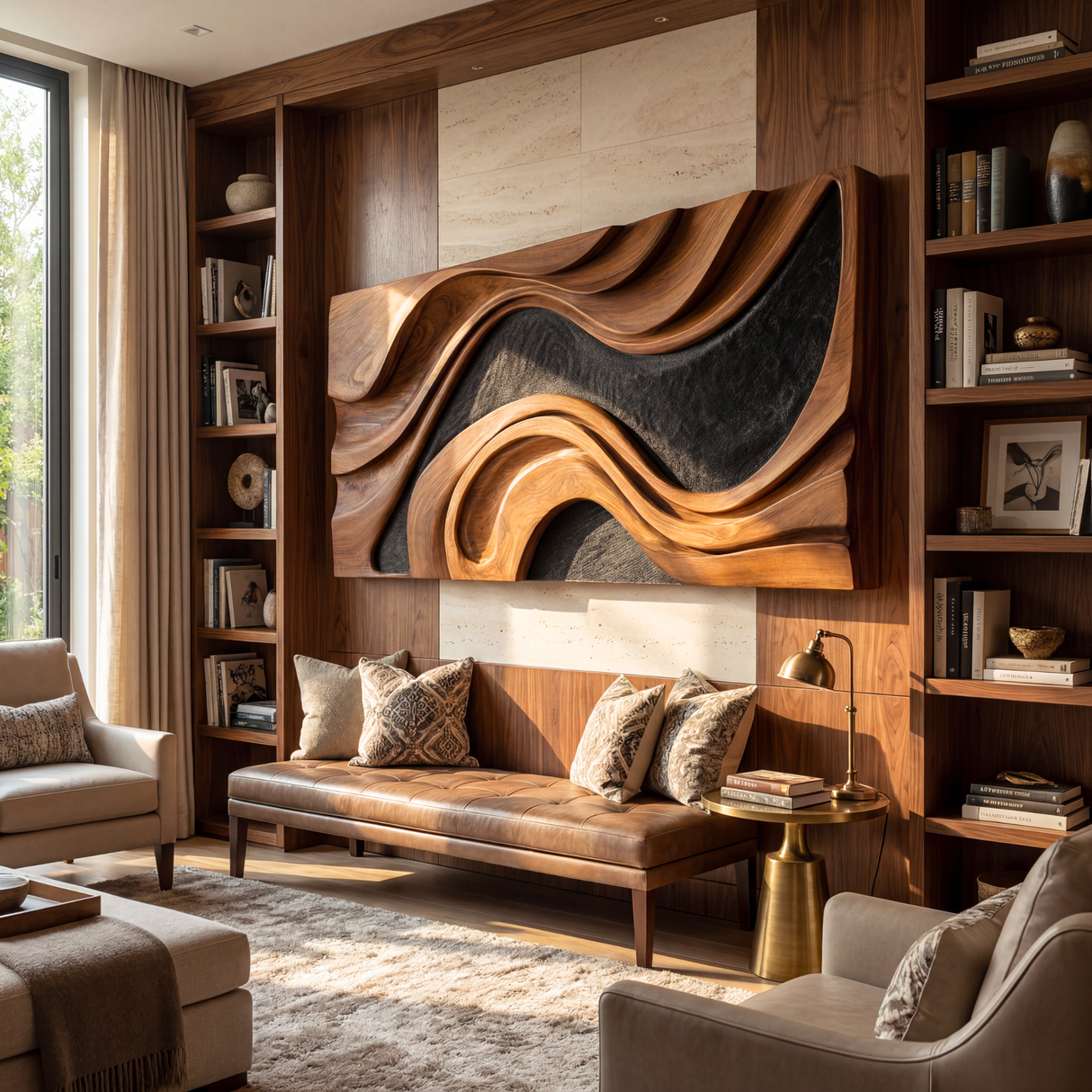 Sculpted Horizon Large Wooden Wall Art Panel Modern Organic Abstract Sculpture