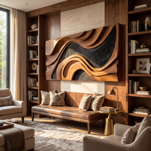 Sculpted Horizon Large Wooden Wall Art Panel Modern Organic Abstract Sculpture