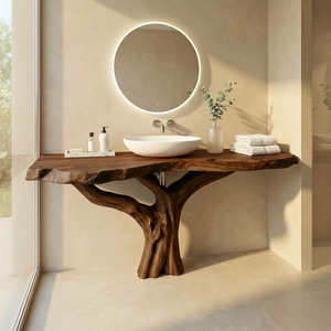 Handcrafted Solid Wood Bathroom Vanity with Sculptural Root Base