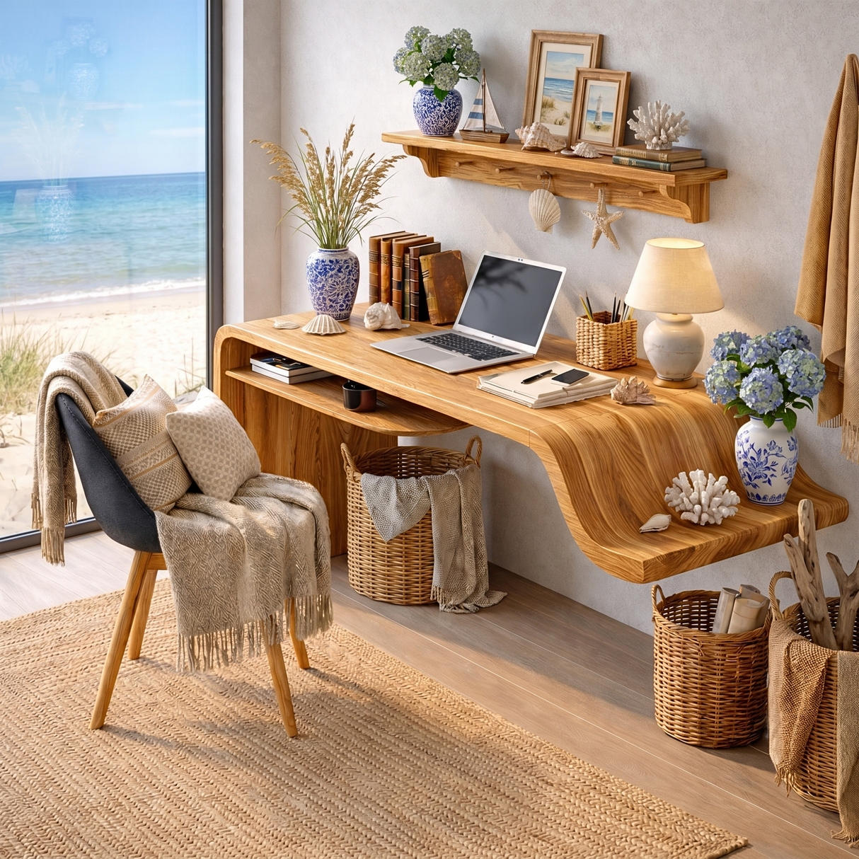 Organic Floating Writing Desk with Flowing Sculptural Edge