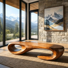 Organic Solid Wood Bench with Sculptural Double Loop Base for Modern Interiors