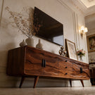 Organic Solid Wood TV Cabinet with Wave Carved Doors
