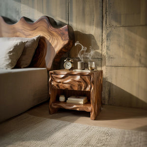 Organic Modern Solid Wood Nightstand with Open Shelf
