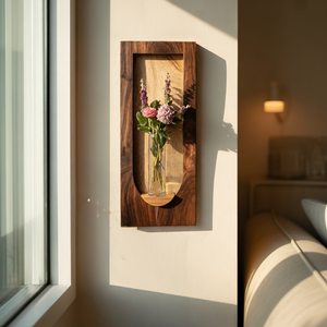 Solid Wood Wall Niche Sculpture with Integrated Vase Shelf