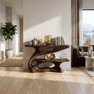 Modern Sculpted Wood Console Table with Open Shelf