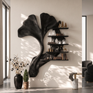 Ginkgo Leaf Solid Wood Wall Shelf with Sculptural Tiered Display Design