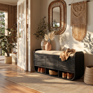 Organic Solid Wood Shoe Cabinet with Entryway Bench and Open Storage