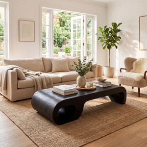 Sculptural Solid Wood Coffee Table, Modern Curved Statement Table