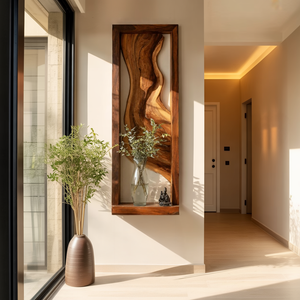Framed Live Edge Wood Wall Sculpture for Modern Spaces