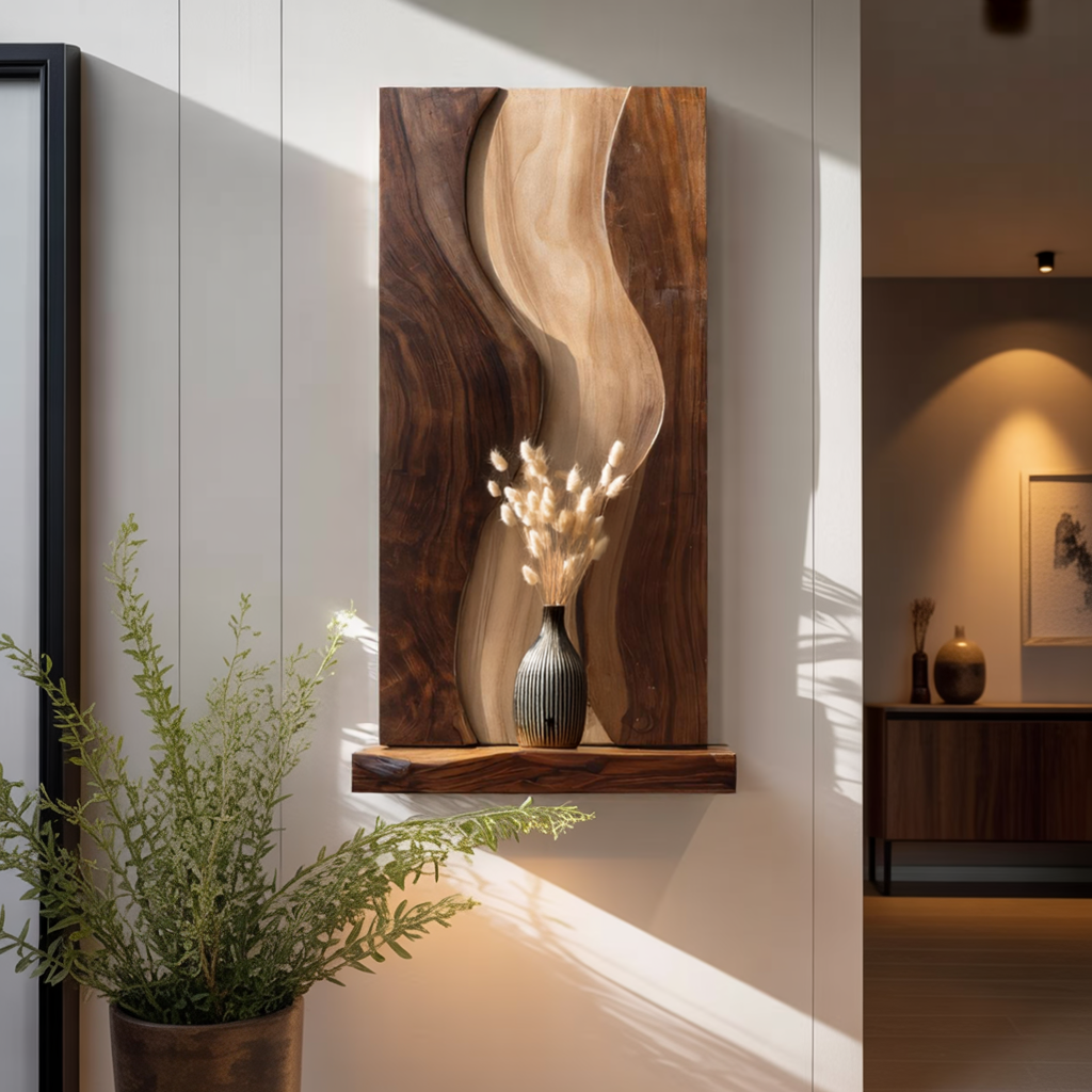 Abstract Solid Wood Wall Art with Organic Wave Design