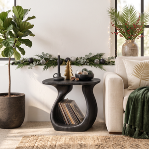 Sculptural Solid Wood Side Table with Open Loop Base