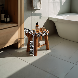 Live Edge Solid Wood Bath Stool with Storage Shelf
