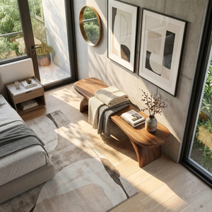 Organic Wood Bench with Sculptural Curved Legs for Modern Interiors