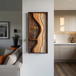 Organic Solid Wood Wall Sculpture with Floating Shelf