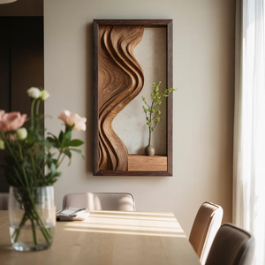 Framed Sculpted Solid Wood Wall Art with Integrated Display Shelf