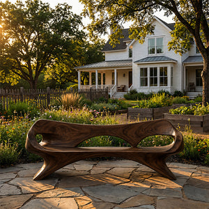 Organic Sculptural Solid Wood Bench Handcrafted Modern Art Bench