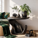 Sculptural Solid Wood Side Table with Curved Vinyl Record Storage