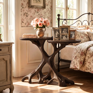 Twin Tree Root Side Tables Handmade Wooden Accent Set