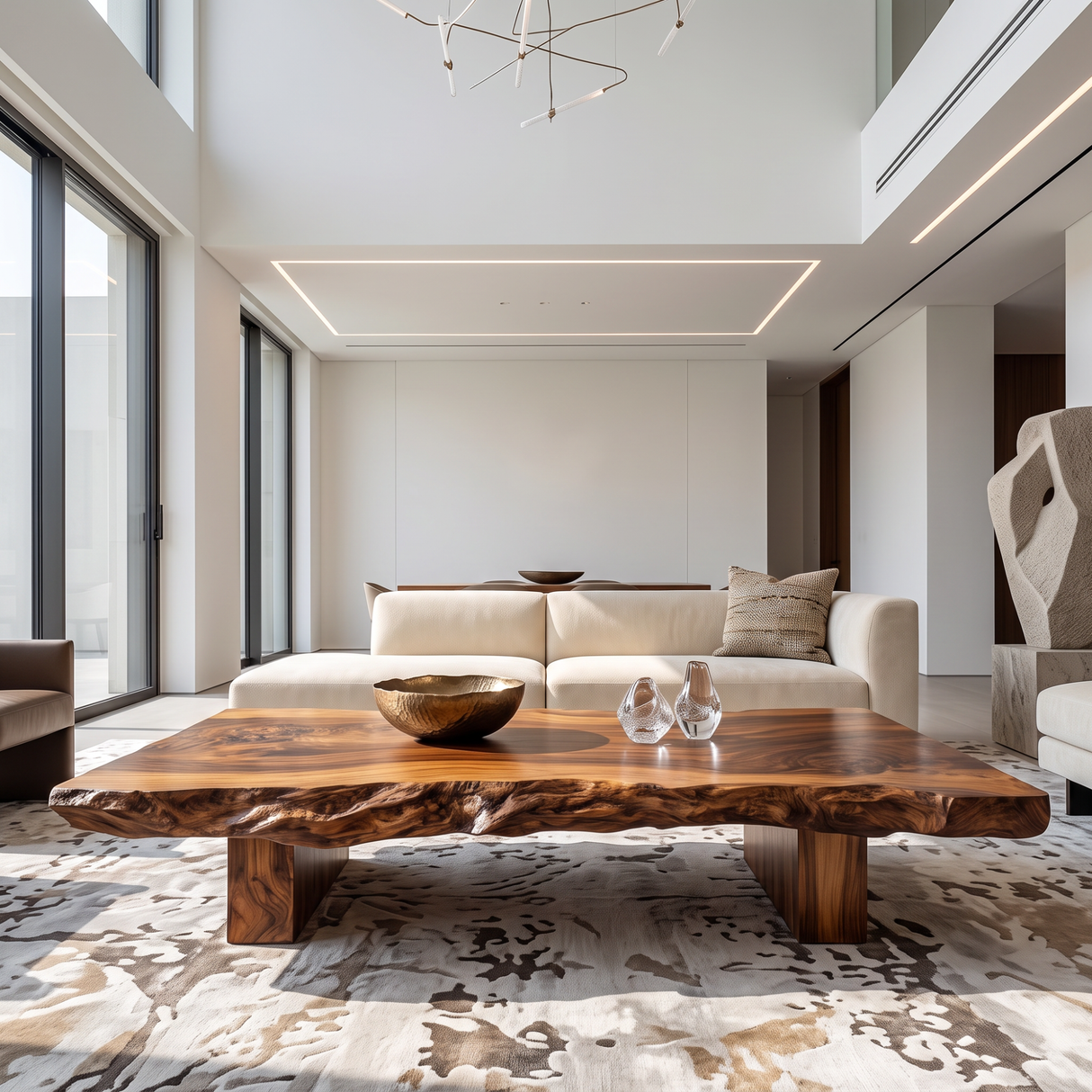 Coffee Table Solid Wood with Thick Live Edge Slab Top for Living Room