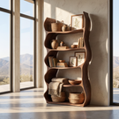 Organic Wavy Bookshelf Handmade Sculptural Wooden Display Shelf Modern Storage Unit
