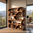 Organic Sculptural Bookshelf Handmade Modern Wooden Display Shelf Contemporary Storage Unit