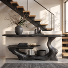 Handcrafted Solid Wood Console Table with Asymmetrical Tiered Shelves