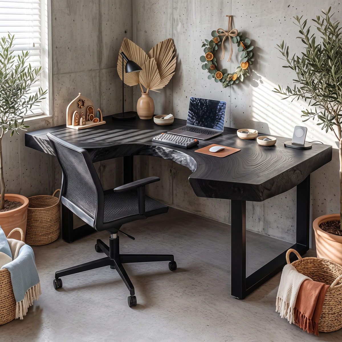 Sculpted Live Edge Solid Wood Desk For Home Office