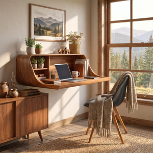 Modern Floating Desk with Integrated Shelf Storage