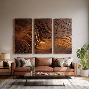 Sculpted Solid Wood Wall Panels Set for Contemporary Spaces