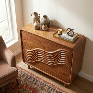 Handcrafted Solid Wood Sideboard with Sculpted Wave Doors
