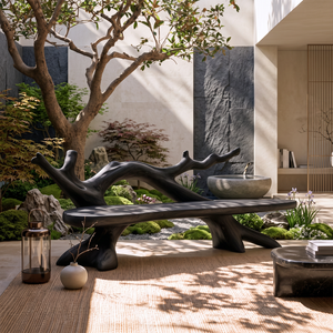 Organic Solid Wood Garden Bench with Natural Branch Backrest