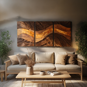 Handcrafted Solid Wood Triptych Wall Art for Living Room