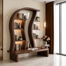 Organic Solid Wood Display Shelf with Curved Frame and Console Base