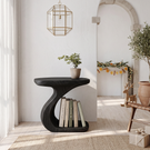 Sculptural Solid Wood Side Table with Built-In Book Storage