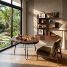 Live Edge Solid Wood Chess Coffee Table with Organic Slab Top and Hairpin Legs
