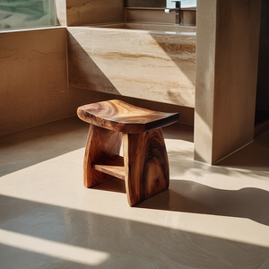 Solid Wood Vanity Stool with Sculpted Saddle Seat