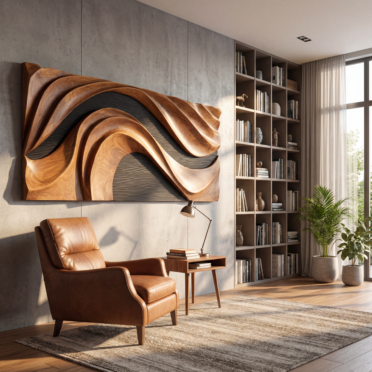 Handmade Abstract Wooden Wave Wall Art Panel Modern Organic Sculpture Decor