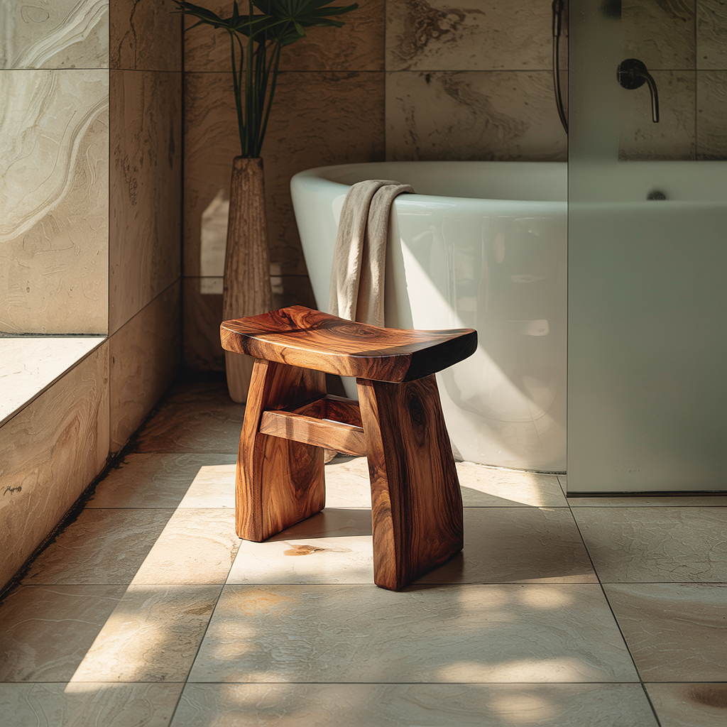 Artisan Solid Wood Vanity Stool in Organic Design