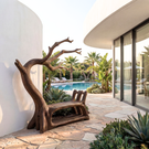 Handmade Tree Branch Wooden Bench Sculpture