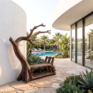 Handmade Tree Branch Wooden Bench Sculpture