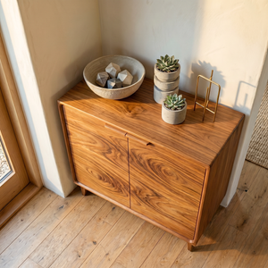 Handcrafted Solid Wood Two Door Sideboard Cabinet for Living Room
